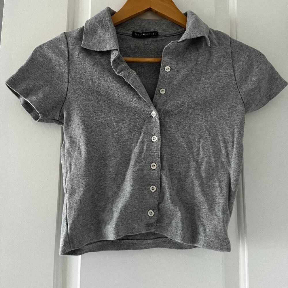Grey Collared Brandy Melville Button Down Crop Top